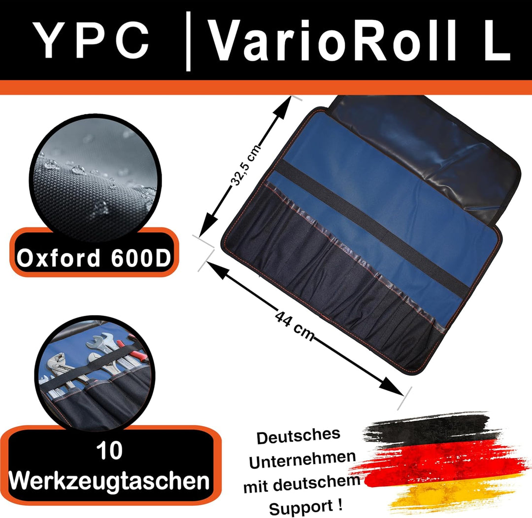 YPC VarioRoll L – 45x32cm, 10 Steckfächer und 4 Halteschlaufen, Werkzeugtasche rollbar, Messertasche