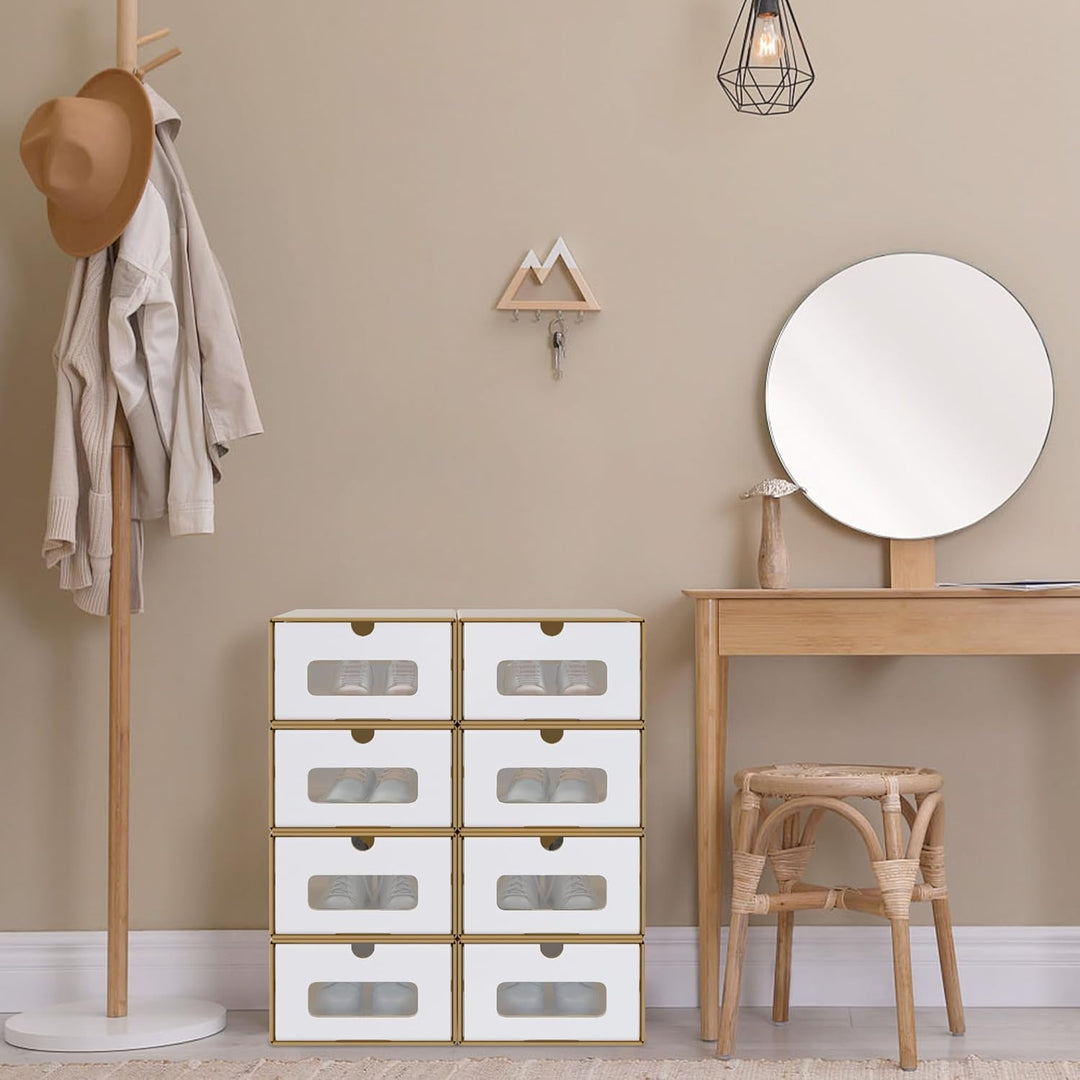 YUENFONG 10 Stück Schuhbox Aufbewahrungsbox mit Sichtfenster & Schublade, Ordnungsboxen Schuhschacht