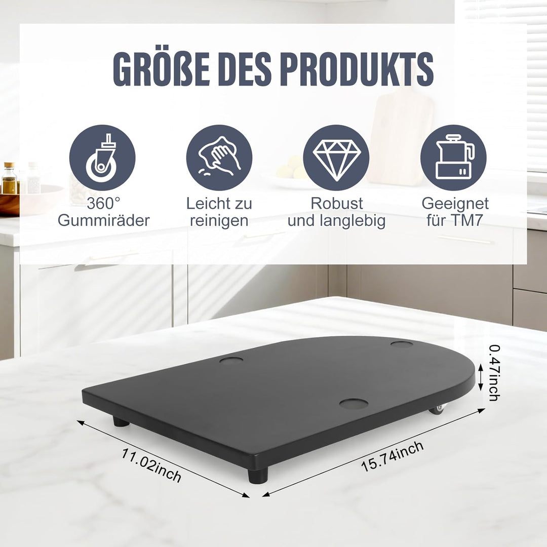 Gleitbrett für Thermomix TM7,Brett für Thermomix mit 360° Rollen Vertiefungen, Bambus Rollbrett Slid