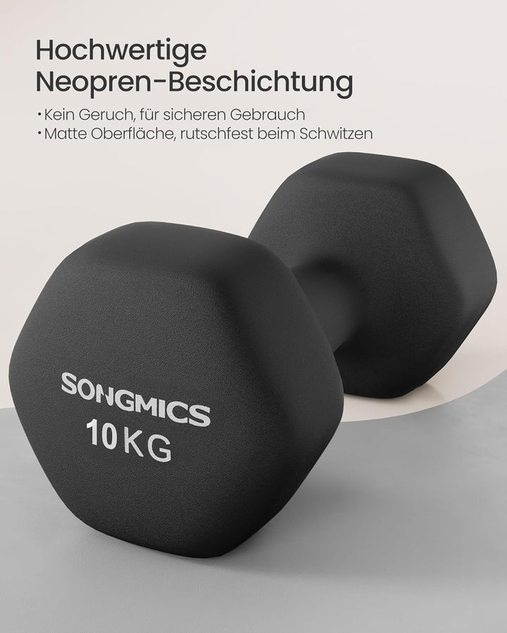 SONGMICS 2 Stück Hexagon Hanteln mit Neoprenbeschichtung für Krafttraining, Fitness, Zuhause 2 x 10