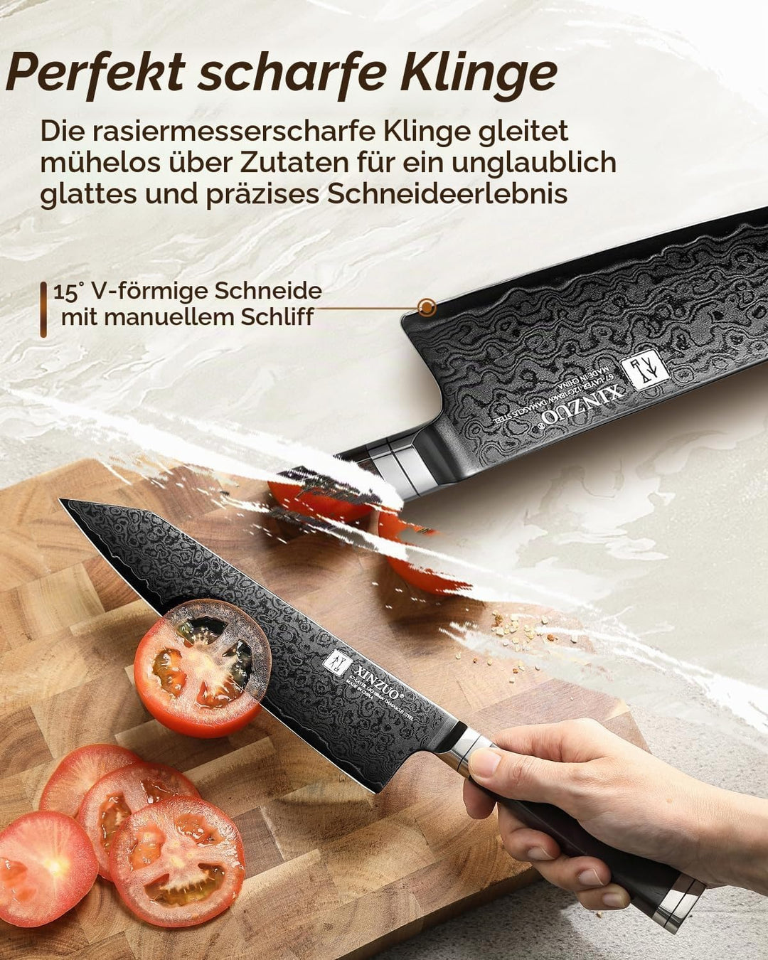 XINZUO 21cm Kiritsuke Kochmesser 67 Schichten Damaststahl Handgeschmiedet Chefmesser, Schwarze Titan
