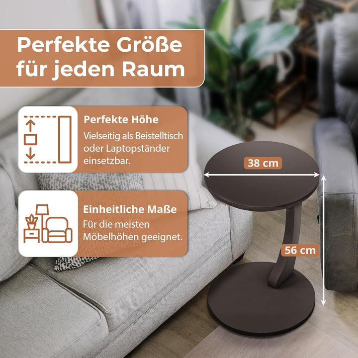[en.casa] Beistelltisch Holeby Betttisch auf Rollen Laptoptisch Grau Wohnzimmertisch C-Form Rolltisc