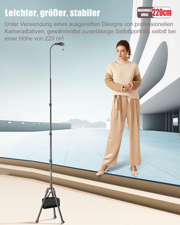 CAMBOFOTO 220cm Handy Stativ für Smartphone, 40cm Schwanenhals und Einstellbarer 360°-Kopf, Selfie S