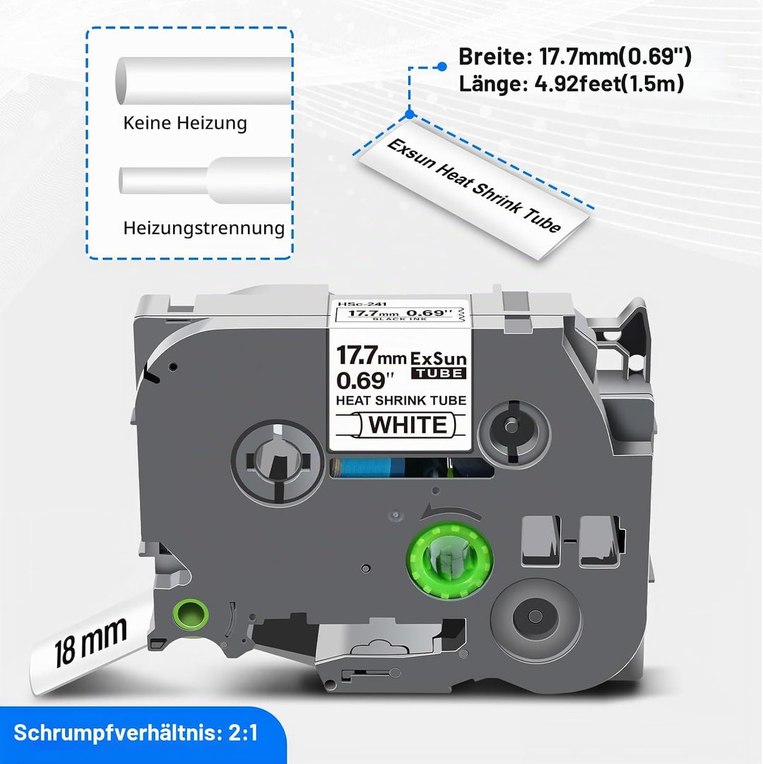 3er-Pack 17,7mm Schrumpfetikett Kompatibel für Brother HSe-241 HSe241 HS241 Hsc241 Schrumpfschläuche