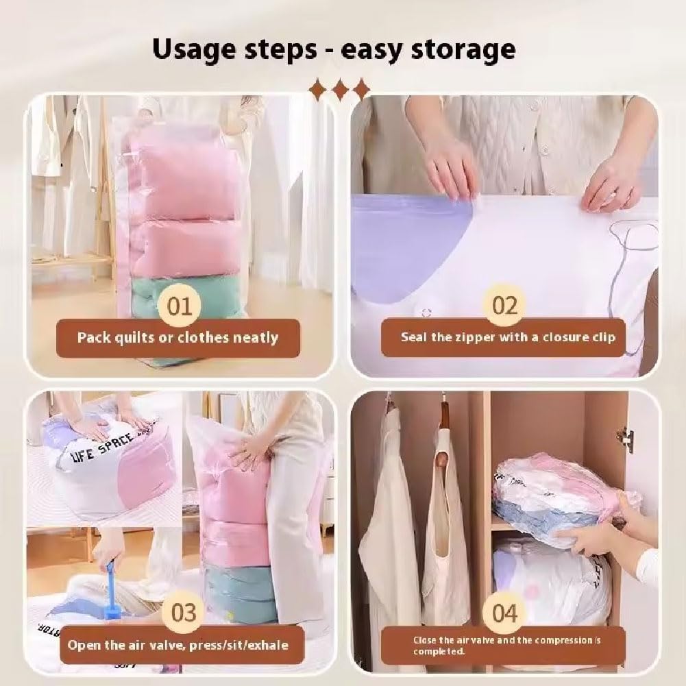 2 Pack No‑Pump Vacuum Storage Bags, Vakuumbeutel ohne Pumpe, Vakuum-Aufbewahrungsbeutel, platzsparen
