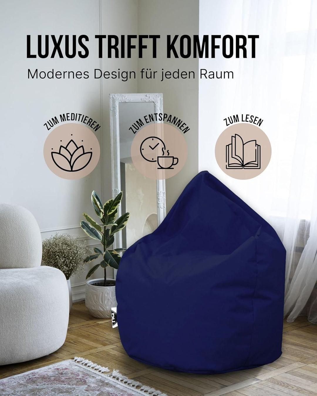 PATCH HOME Patchhome Sitzsack Tropfenform mit Reissverschluss Nachfüllbar - für In &amp; Outdoor - mit S