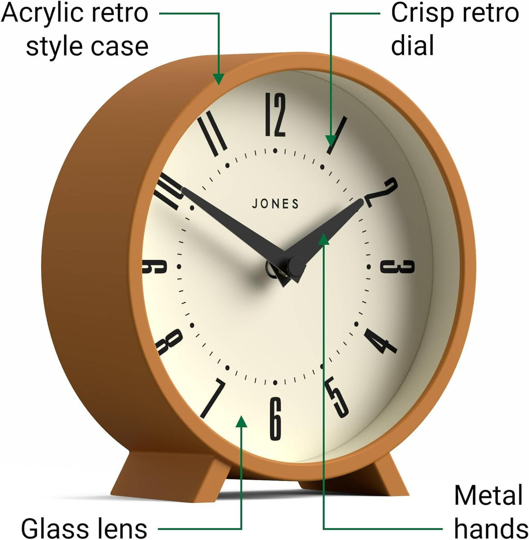 JONES CLOCKS® Venus schreibtischuhr | Modernes rundes Design | Senfgelb | Stilvoller retrolook für R