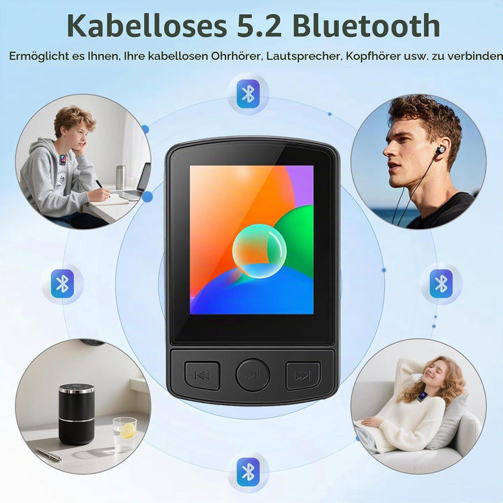 MP3 Players Bluetooth 5.2-1,8 Zoll TFT Farbbildschirm mit Clip Sport 32GB MP3 - Player FM Radio, Lau