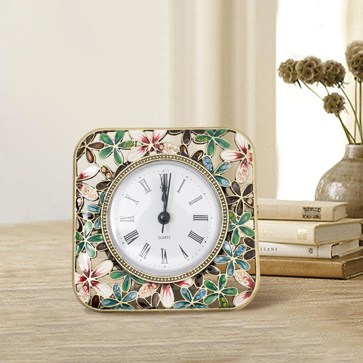 Tischuhr 3.54in Emaille Tischuhren Quadratisch Vintage-Tischuhr Leise Uhr Batteriebetriebene