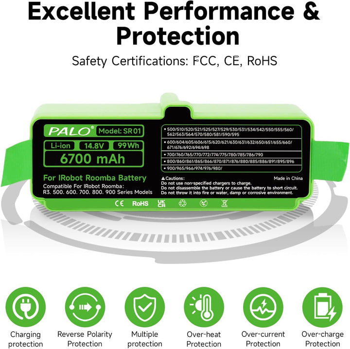 6700mAh Akku für IRobot Roomba 900/800/700/600/500 Series - Lithium Akku Kompatibel Roomba 980 960 9