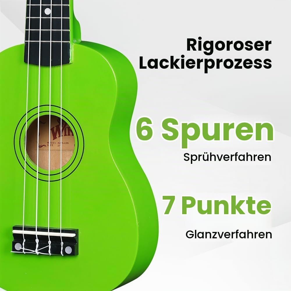 Winzz Sopran Ukulele Starter Kit für Anfänger mit Tasche, Clip-On Tuner, Zusätzlichen Saiten, Gurt,