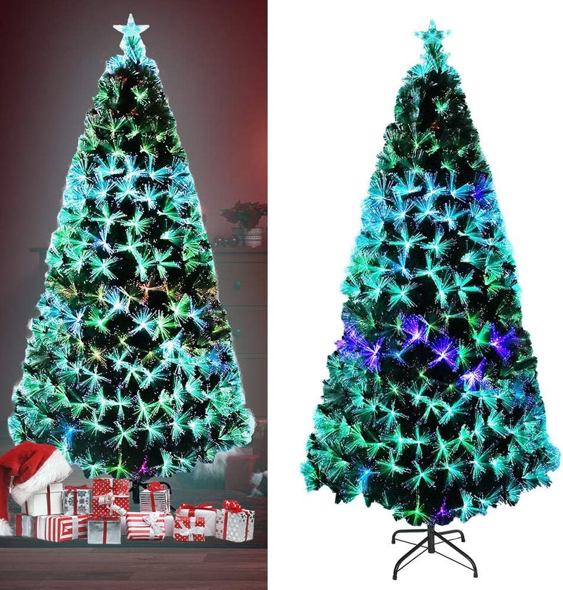 Aufun Künstliche Weihnachtsbäume 210CM Glasfaser Weihnachtsbaum mit Kiefernnadel LED Beleuchtung für