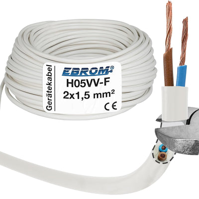 EBROM Kunststoff Schlauchleitung RUND, Kabel, Stromkabel, Leitung, Gerätekabel H05VV-F 2x1,5 mm² Far