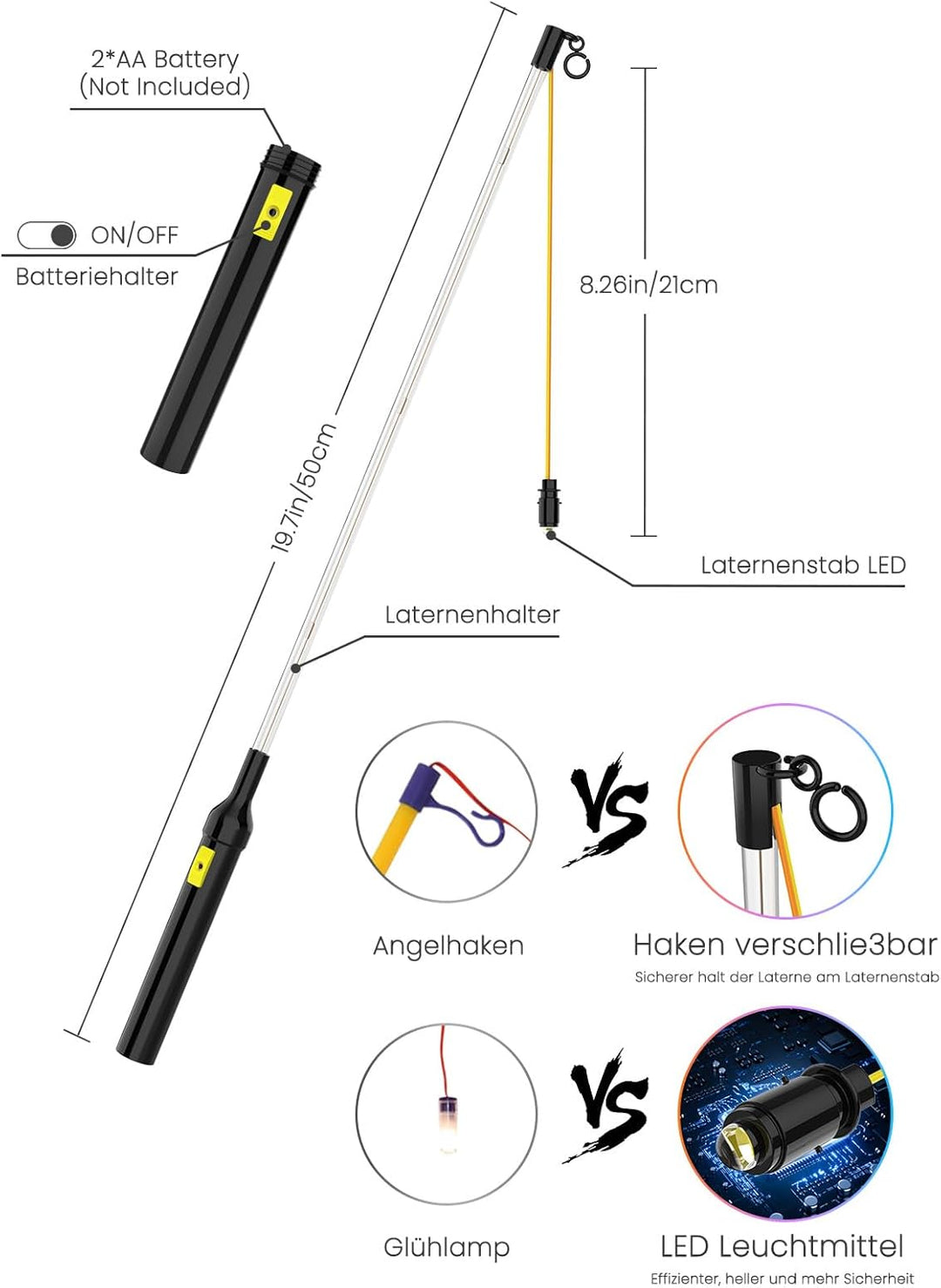 4er LED Laternenstab Elektrisch 50cm für St Martin, LED Laternenstab Electric 50cm Sankt Martin Late