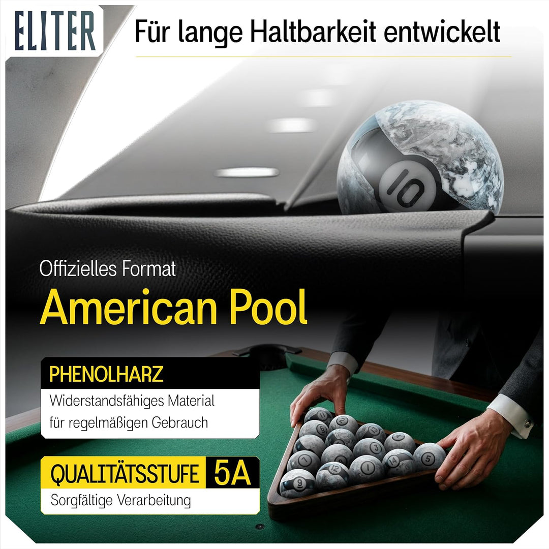 ELITER Billardkugel-Set aus Phenolharz, 16-teilig, 57,2 mm Poolbillardkugeln in Standardgrösse, glei