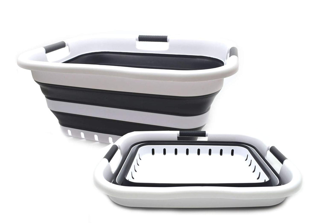 SAMMART 41L Set of 2 Collapsible 3 Handled Plastic Laundry Basket - Foldable Pop Up Storage Containe