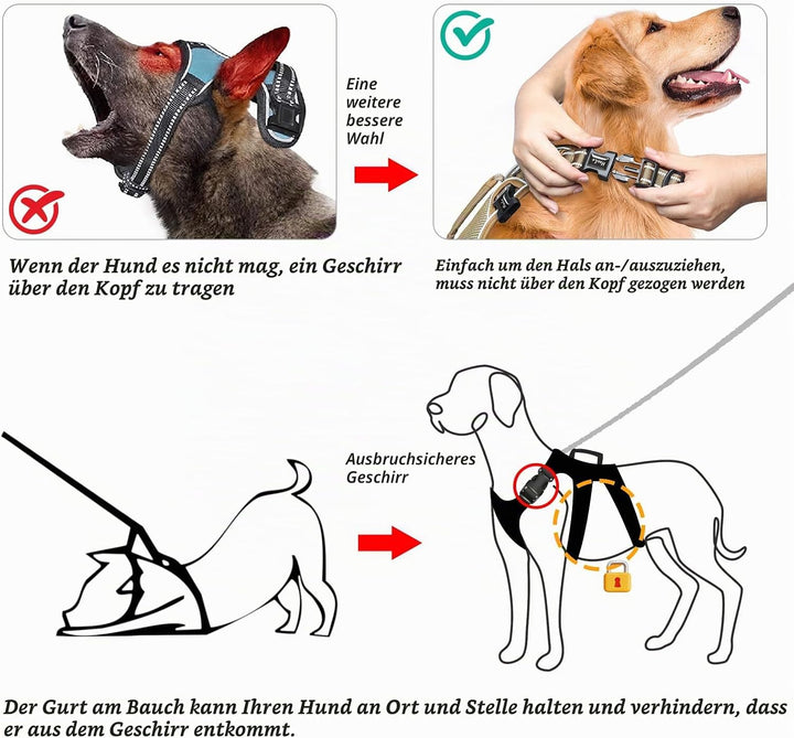 HEELE Hundegeschirr, Ausbruchsicher, Schnalle im Halsbereich, Reflektierend, Brustgeschirr mit Robus