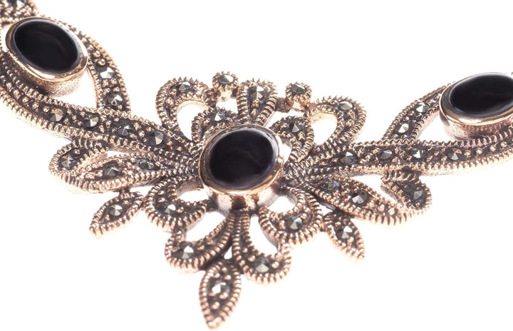 Windalf Mittelalterliches Collier ALADRIA 47 cm Gothic Schmuck Trachtenschmuck mit Onyx Edle Bronze