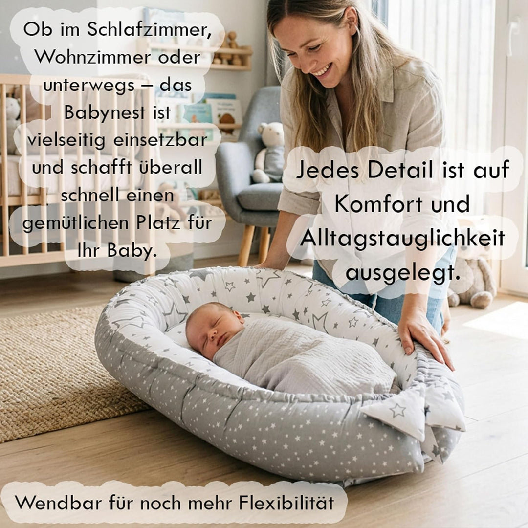 PaLulli Babynest Babynestchen 50x90 cm Babykokon, 2seitig, 100% Baumwolle, Nestchen für Babybett, Ku