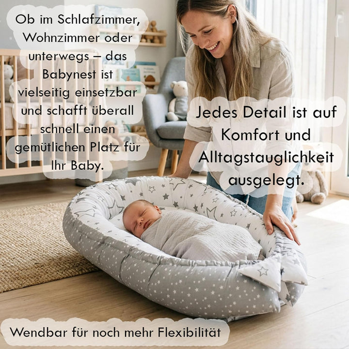 PaLulli Babynest Babynestchen 50x90 cm Babykokon, 2seitig, 100% Baumwolle, Nestchen für Babybett, Ku