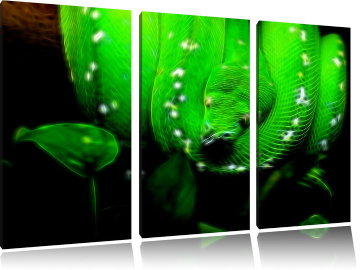 Pixxprint grüne Schlange Neon Lights Effekt als Leinwandbild/Grösse: 3 Teilig (120x80 cm) cm/Wandbil