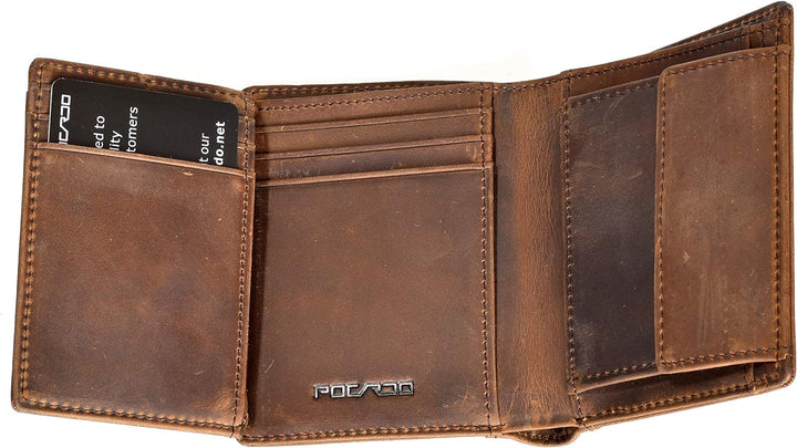 Portmonee Männer | Geldbörse Leder Herren RFID Schutz | mit Münzfach [Used-Look Vintage braun] Crazy