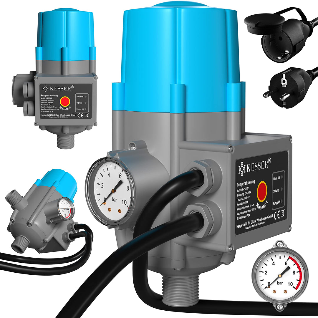 KESSER® Pumpensteuerung mit Baranzeige | mit Kabel | 10 bar Druckwächter Elektronische Pumpensteueru
