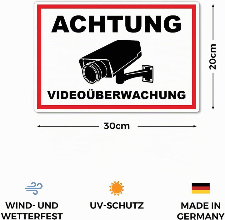 5 Stück Achtung Videoüberwachung Schild 20 x 30 cm aus stabiler PVC Hartschaumplatte 3mm dieser Bere