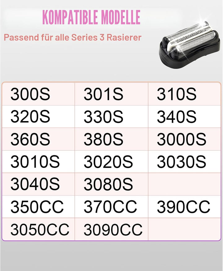 2 Stück Series 3 32B Rasierköpfe kompatibel mit Br**n S3 3040s 3000s 3050cc 3010s 3070cc 3080s 3090s