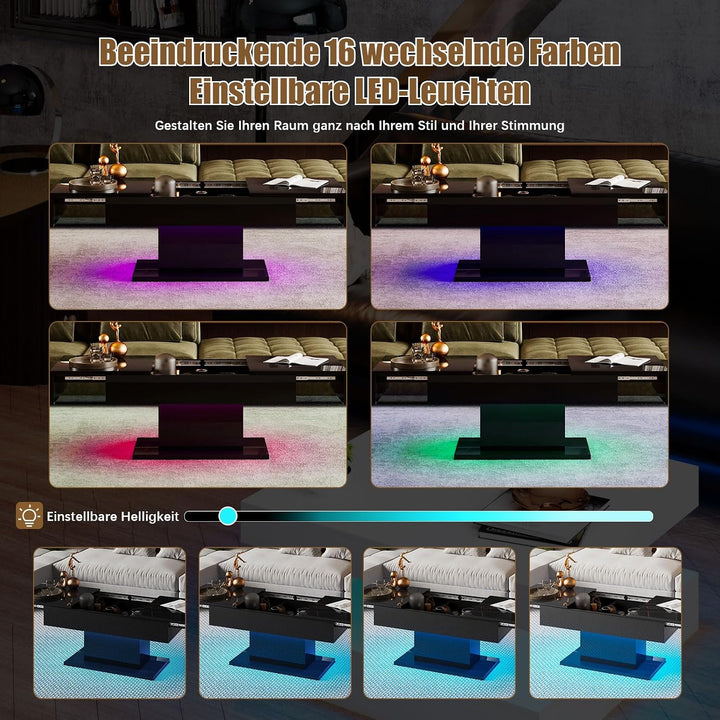KEEPREAPER Couchtisch Hochglanz ausziehbar, Wohnzimmertisch versenkbar mit Stauraum für Sofa, 108x53