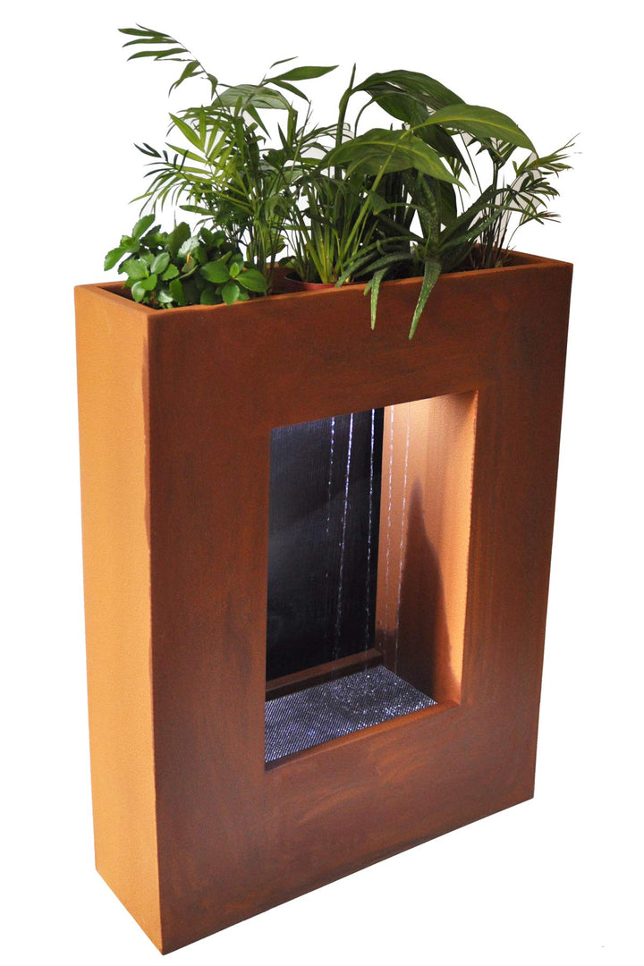 KÖHKO® Wasservorhang-Brunnen bepflanzbar mit LED-Beleuchtung Höhe 80 cm aus Cortenstahl mit Edelstah