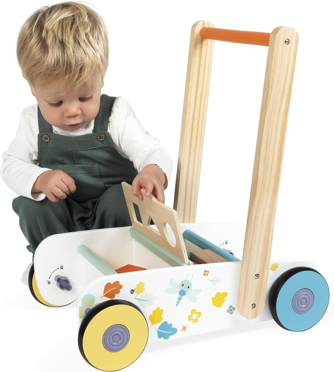 Janod – Lauflernwagen aus Holz für Babys und Kinder Ab 12 Monaten – 18 Holzteile inklusive + Formkas