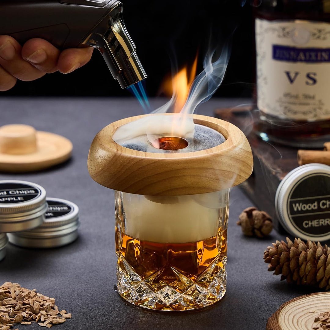 Cocktail Smoker Set – Whisky Räucher-Set mit 6 Holzchips, 4 Edelstahl-Whisky-Steinen & Verbesserter