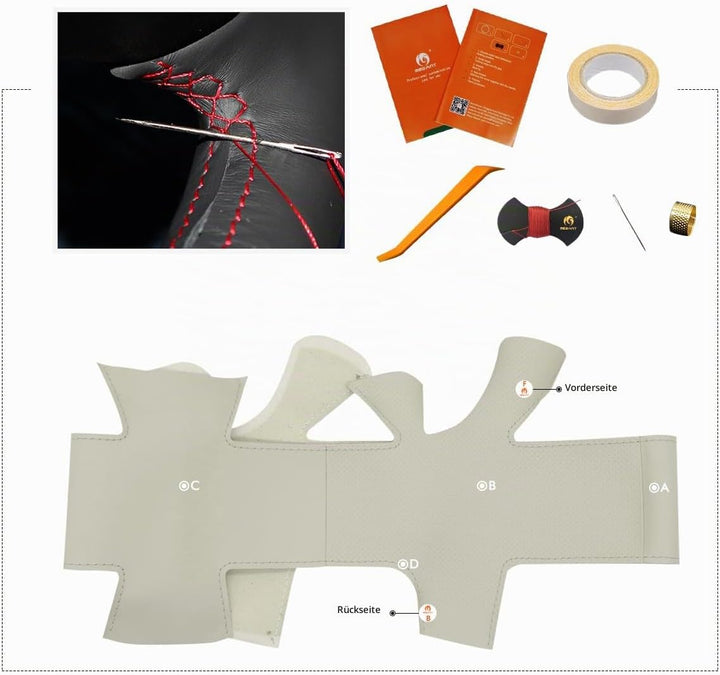 MEWANT Lenkradbezug für FIAT 500 2008-2012 DIY Hand Nähen Lenkradhülle beige microfiber leather ohne