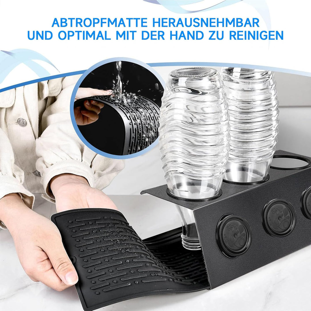 Flaschenhalter für SodaStream, 3er Abtropfhalter aus Edelstahl Abtropfständer mit Herausnehmbare Abt