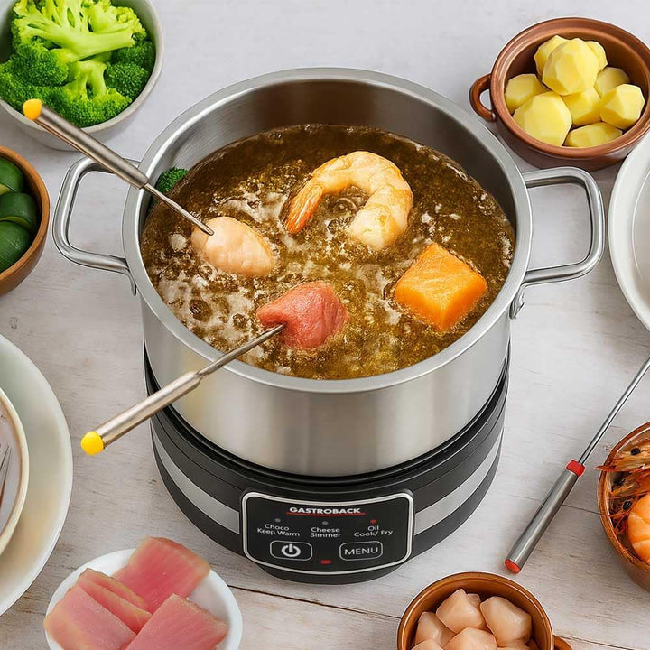 Fondue Multicook 4-in-1 & Kochplatte – elektrisch, 1.200 W, für Käse-, Schokoladen-, Brühen- & Fettf