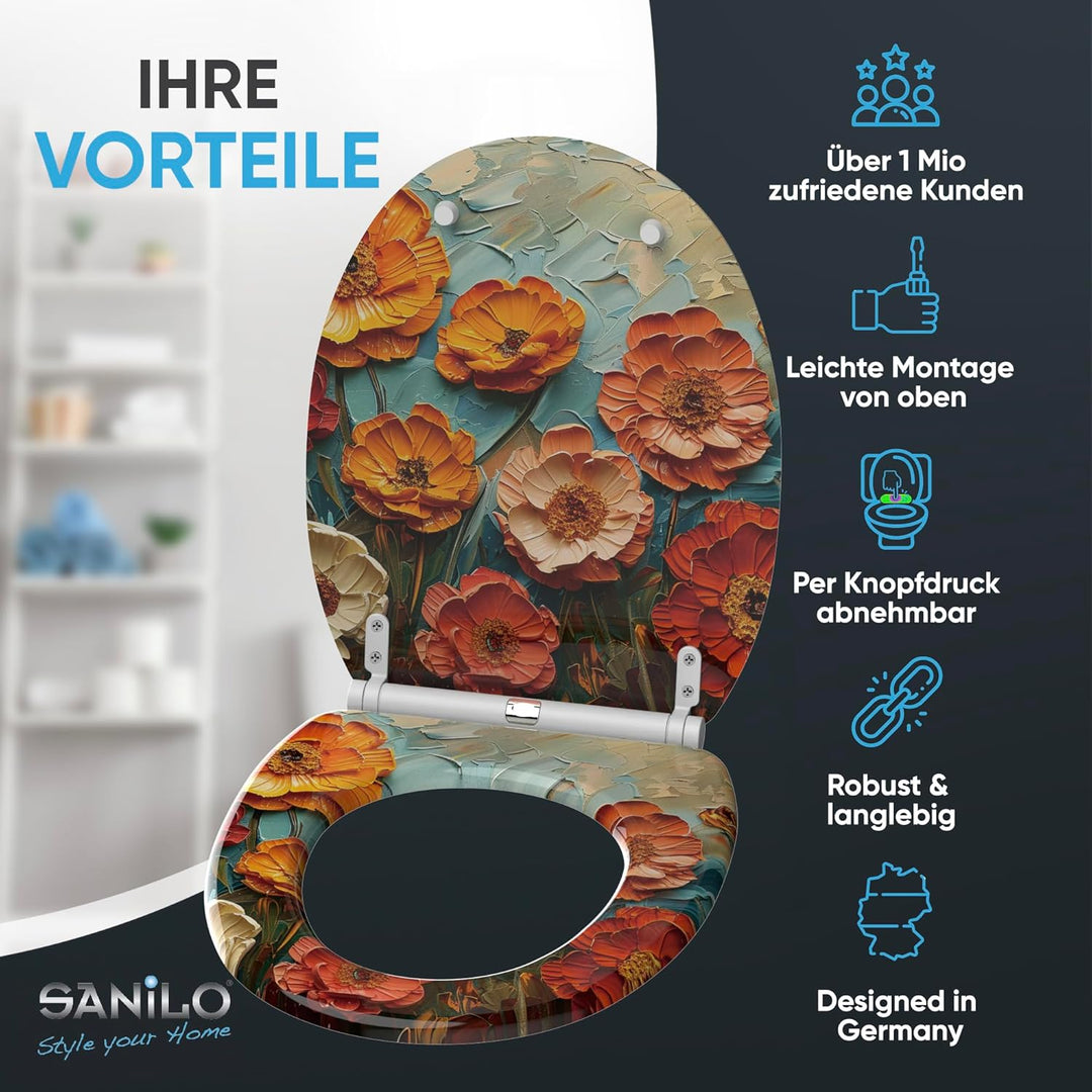 Sanilo WC Sitz mit Absenkautomatik & Schnellverschluss, Toilettendeckel per Knopfdruck abnehmbar, ei