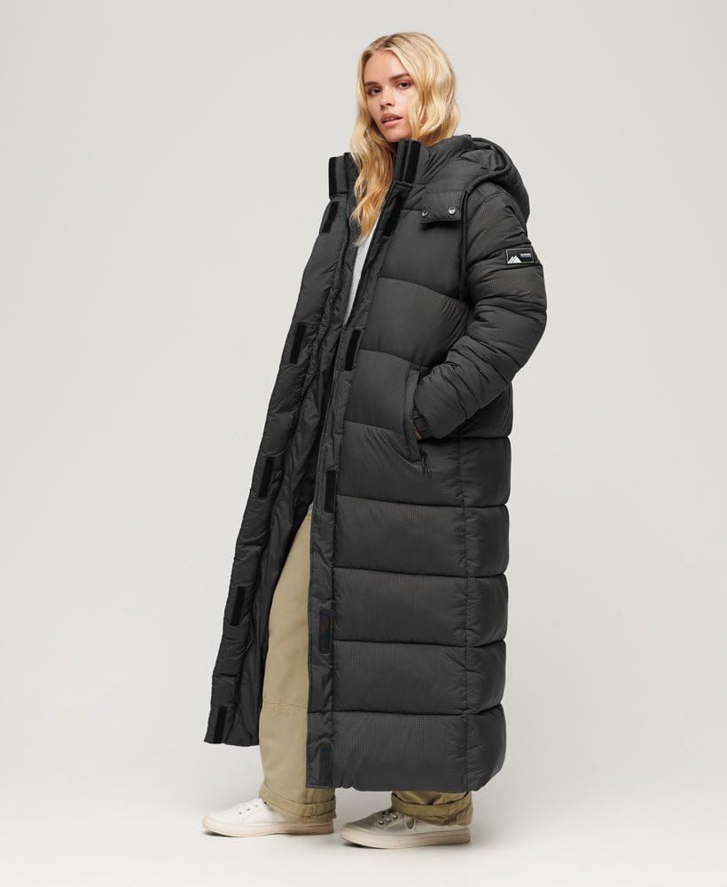 Superdry Damen Ripstop Longline Puffer Jacket Jacke 40 fussball schwarz raster, 40 fußball schw