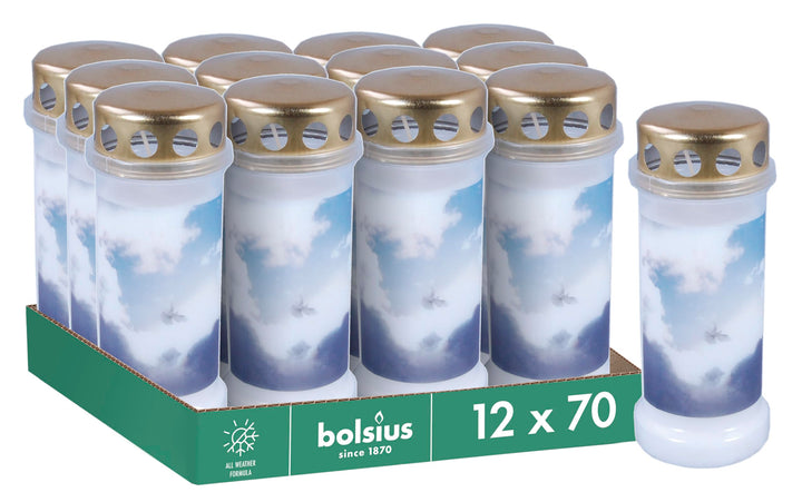 BOLSIUS - Grablicht - Dauerbrenner - Weiss - Nr.6 - 12 Stück - Mit Motiv - Himmel - Brenndauer 70 St