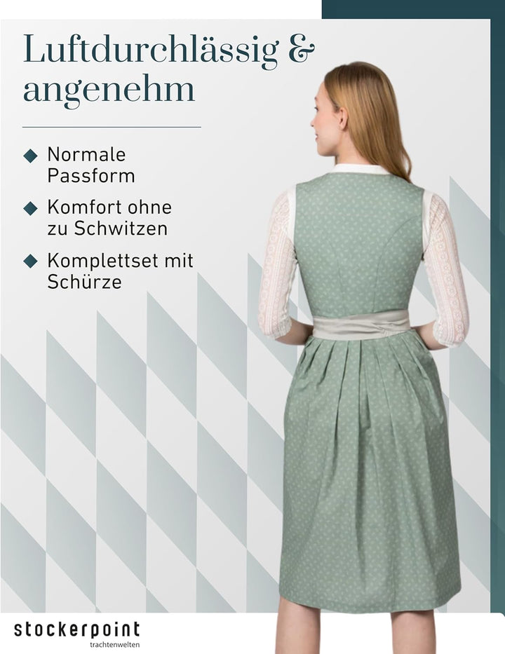 Stockerpoint Damen Dirndl Franka Kleid für besondere Anlässe 42 Salbei, 42 Salbei