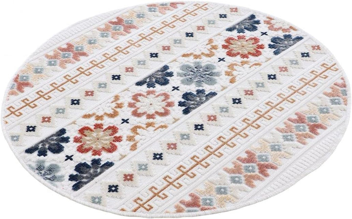 carpetfine In- und Outdoor Teppich Deja Rund Creme Ø 100 cm | Moderner Teppich Wetterfest für Balkon