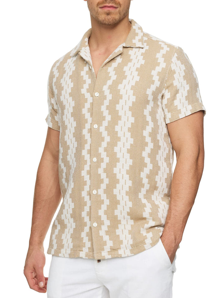 Indicode Herren INCosby Kurzarmhemd mit Button-Down-Kragen | Herrenhemd gestreift Kurzarm Hemd M Wei