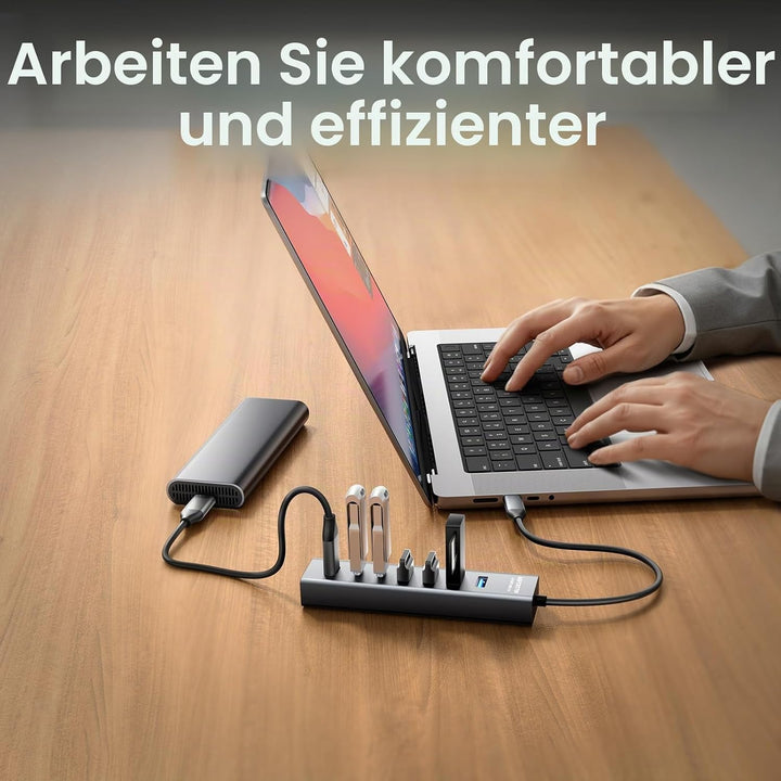 USB C auf USB Adapter, Aluminium USB C Hub 5Gbps Mit 4 USB-A & 3 USB-C Port, USB C Verteiler Mehrfac