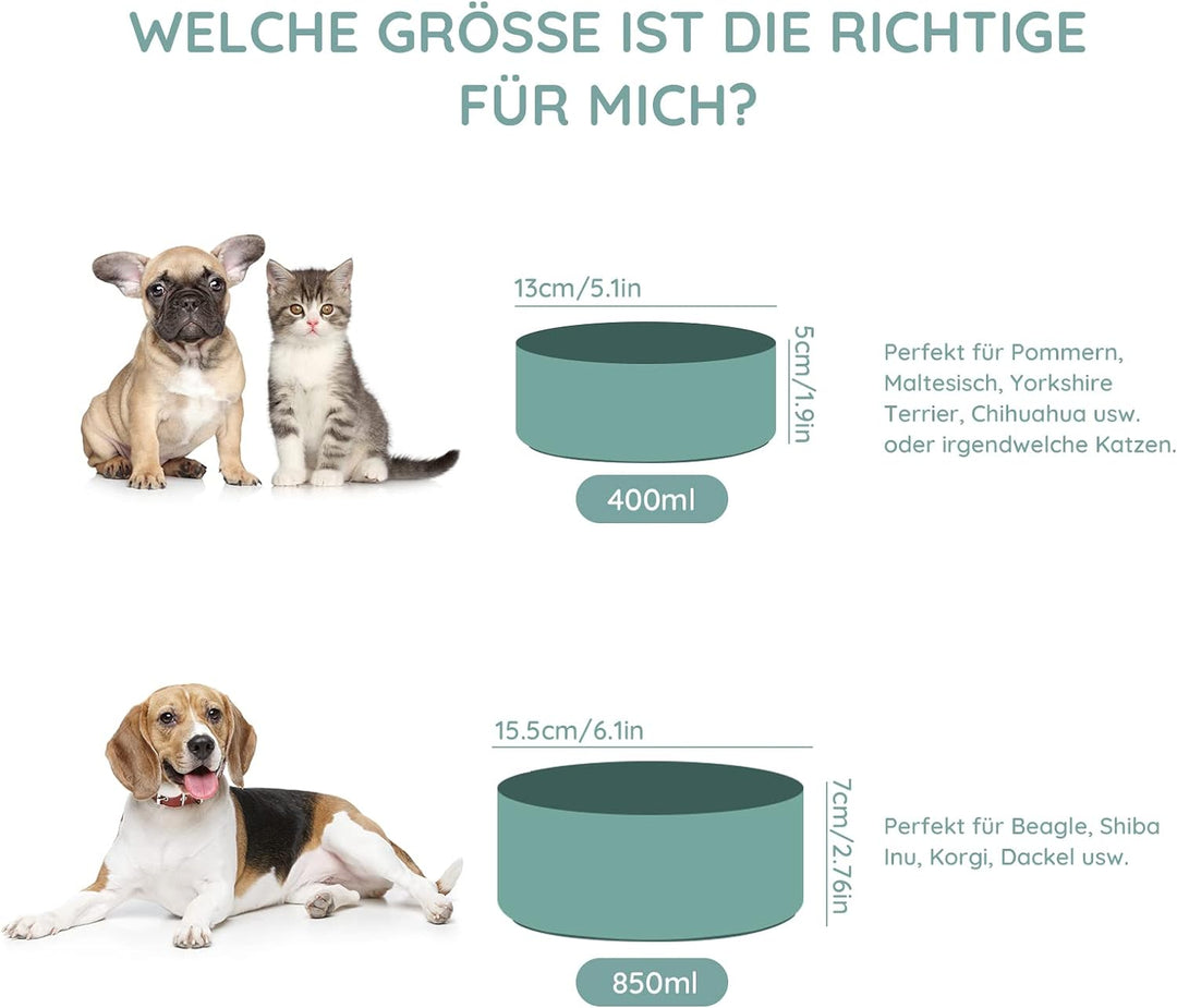 SPUNKYJUNKY Keramik Doppel Futternapf mit Bambus Ständer für Katzen und Hunde (850ml, Grün) Türkis D