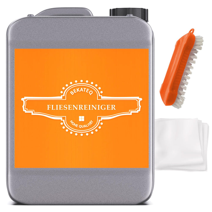 Fliesenreiniger Konzentrat 5l + Bürste + Fasertuch - Steinreiniger innen &amp; aussen Betonreiniger, Bau