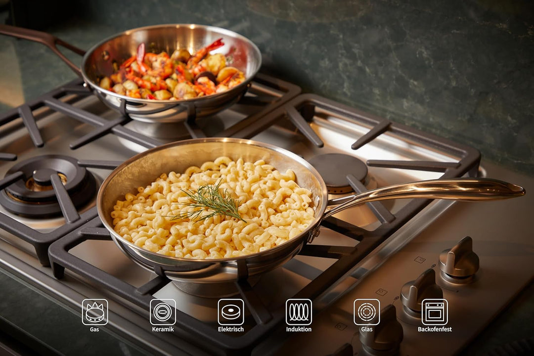 24 cm Edelstahlpann, 5-Lagige Edelstahlpann, Geschirrspüler und Backofen Safe, Induktionspanne, glei