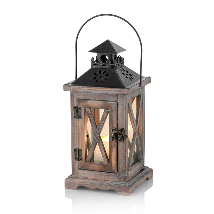 Sziqiqi Laterne Kerzenhalter Vintage Windlicht Laterne Holz Metall Dekorative Windlichthalter für Dr