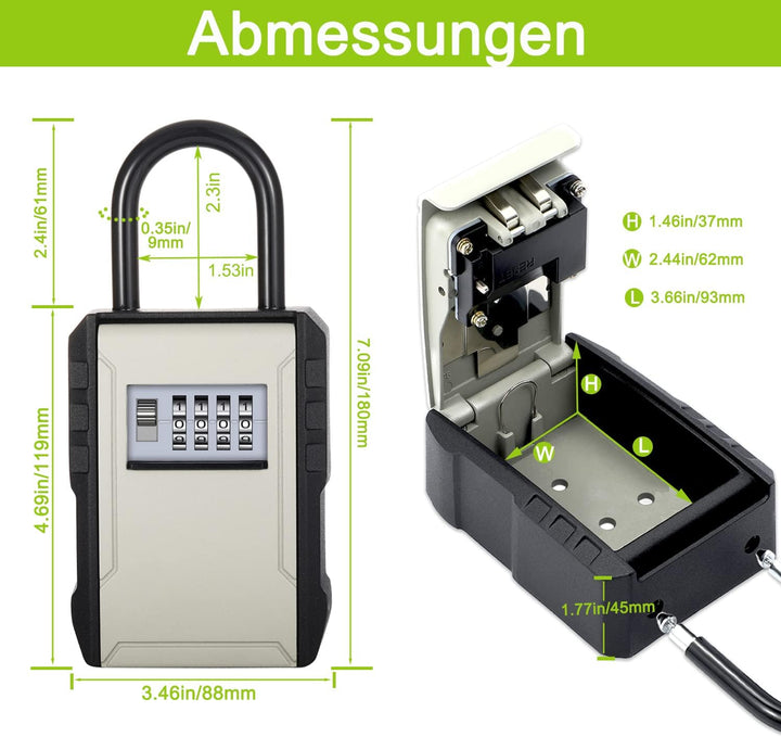 ZHEGE Schlüsseltresor mit Zahlencode Aussen, 4-Stellig Schlüsselbox, Schlüsseltresor mit Bügel, 7 Sc
