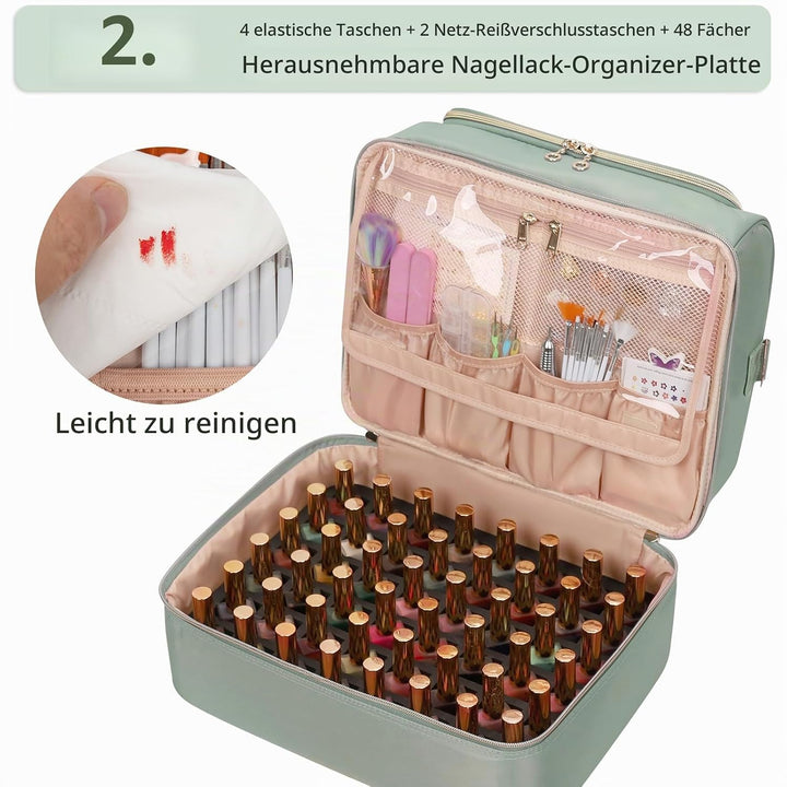 Doppelschicht Nagellack Organizer Tasche - Aufbewahrungsbox für 45 Flaschen und Eine Nagellampe, Kos