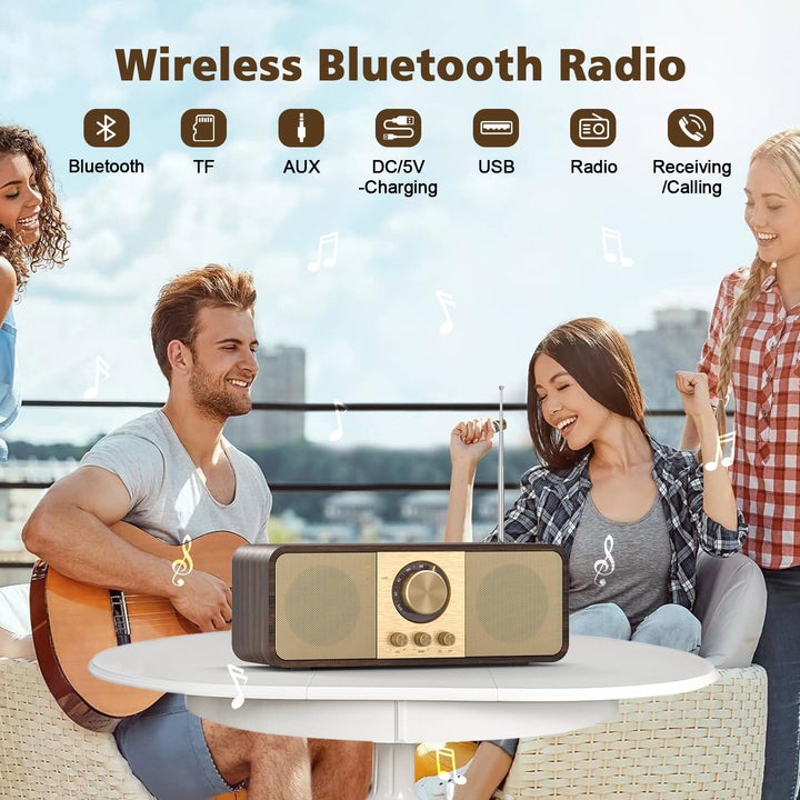 Nostalgie Radio, Retro Radios mit Bluetooth und TF Karte, 3000mAH Batteriebetrieben, mit 2 x 8 Watt